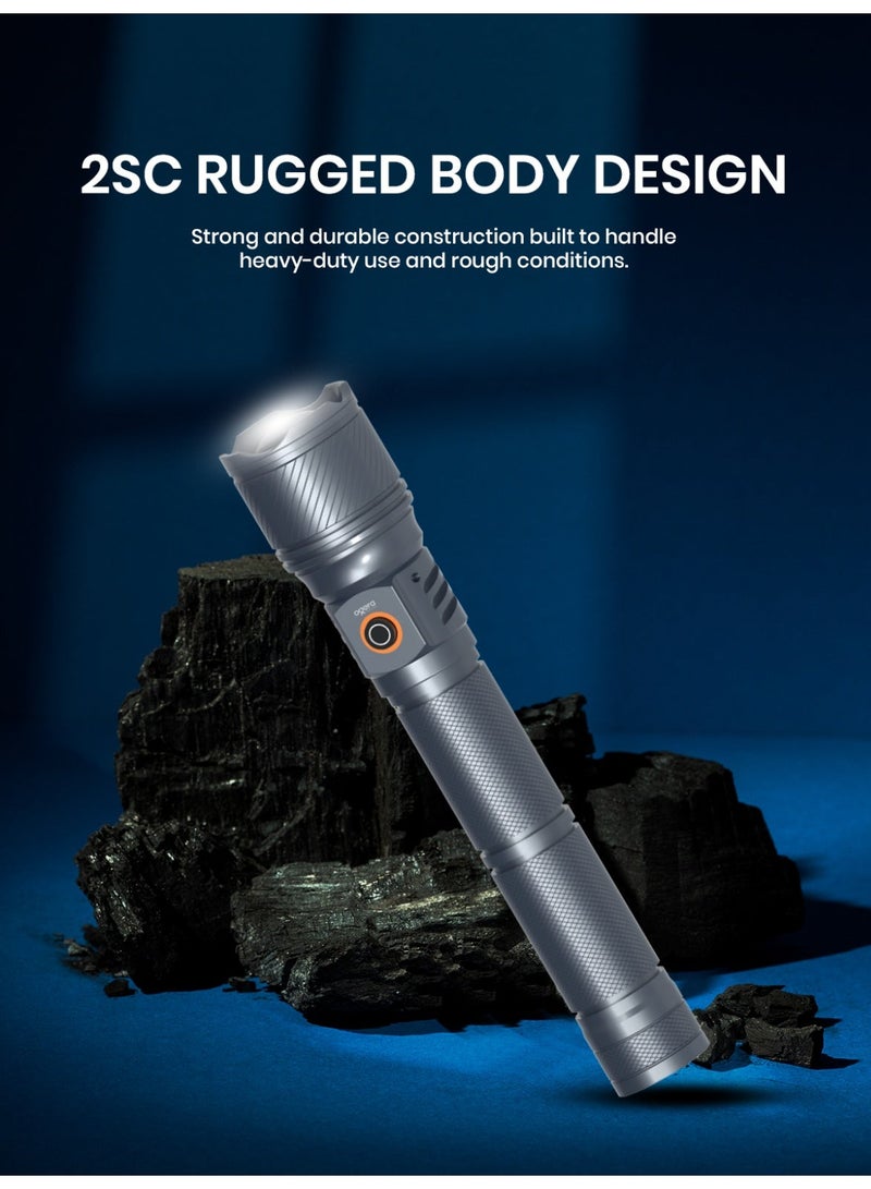 أوجيرا كشاف LED قابل لإعادة الشحن | كشاف تكتيكي فائق السطوع | سطوع عالي | بطارية 2SC قابلة لإعادة الشحن طويلة العمر | صغير ومتين | مقاوم للماء | مثالي للتخييم والمشي وحالات الطوارئ | ضمان سنتين | OG1007SL | فضي - Image 4